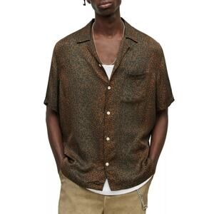 Allsaints Blindspot Leopard Shirt Relaxed Fit Short Sleeve Brown Black Size XL